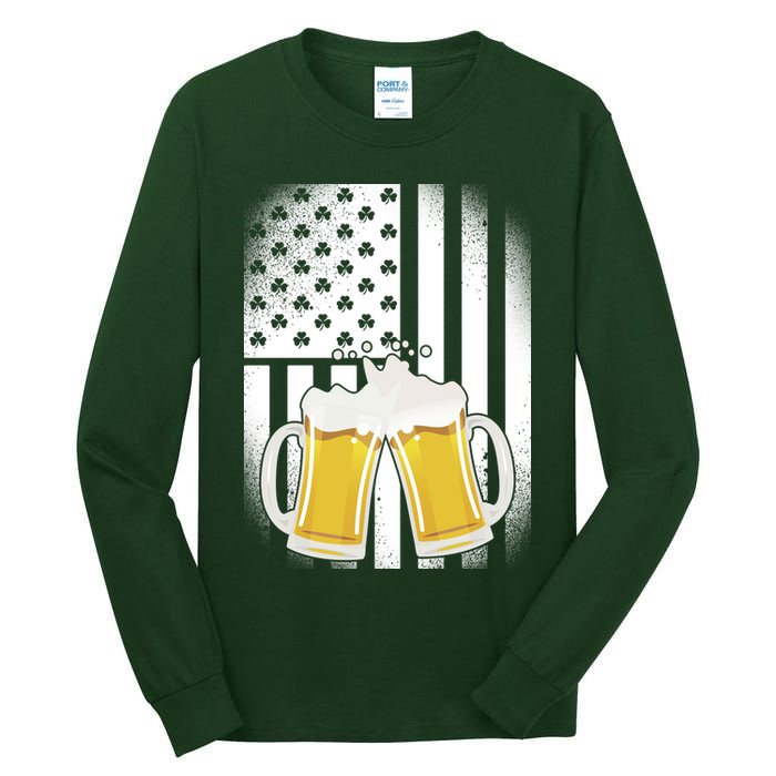 St. Patricks Day Beer Shamrock American Flag Tall Long Sleeve T-Shirt