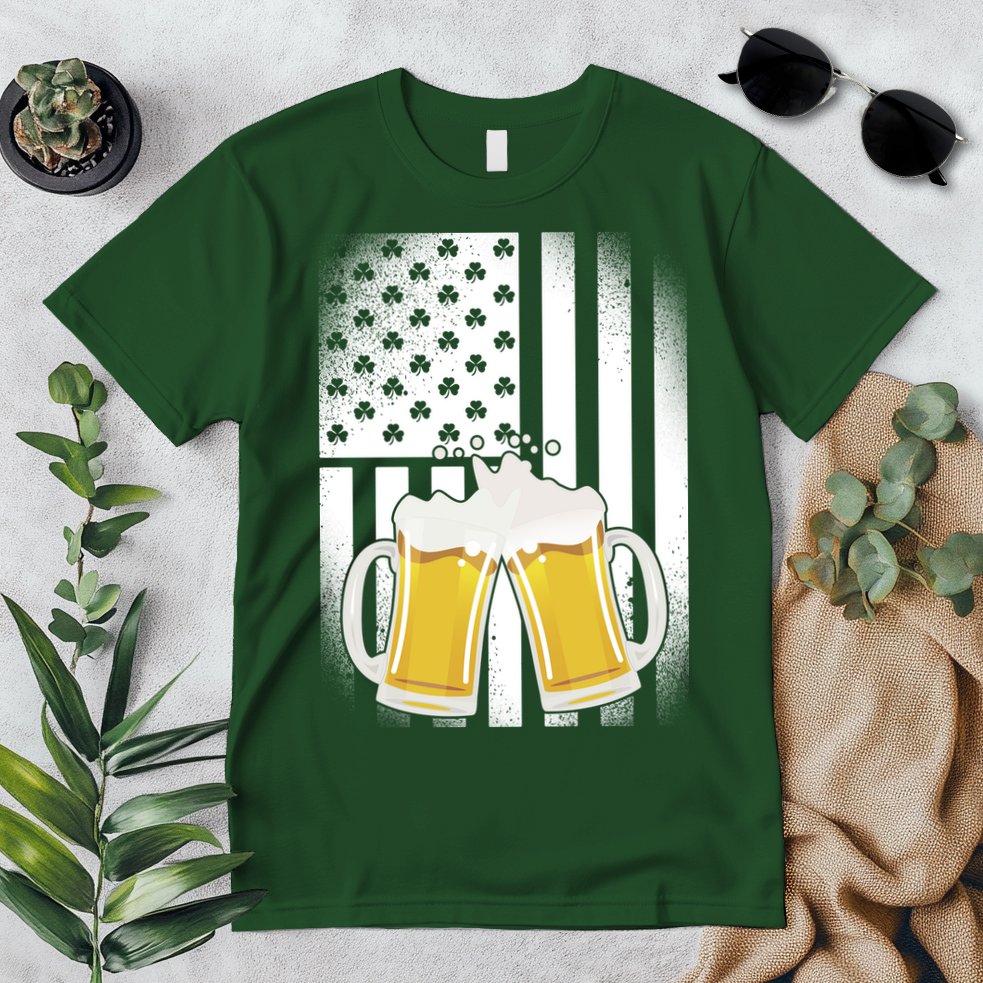 St. Patricks Day Beer Shamrock American Flag Premium T-Shirt
