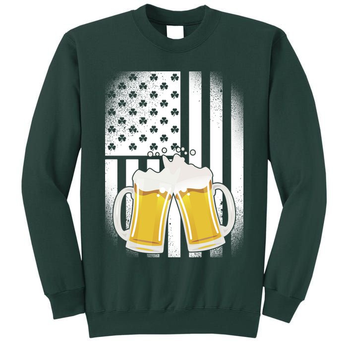 St. Patricks Day Beer Shamrock American Flag Tall Sweatshirt
