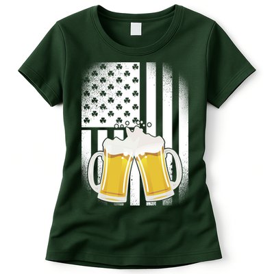 St. Patricks Day Beer Shamrock American Flag Womens T-Shirt