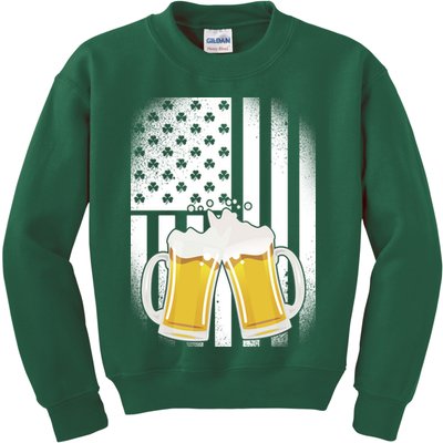 St. Patricks Day Beer Shamrock American Flag Kids Sweatshirt