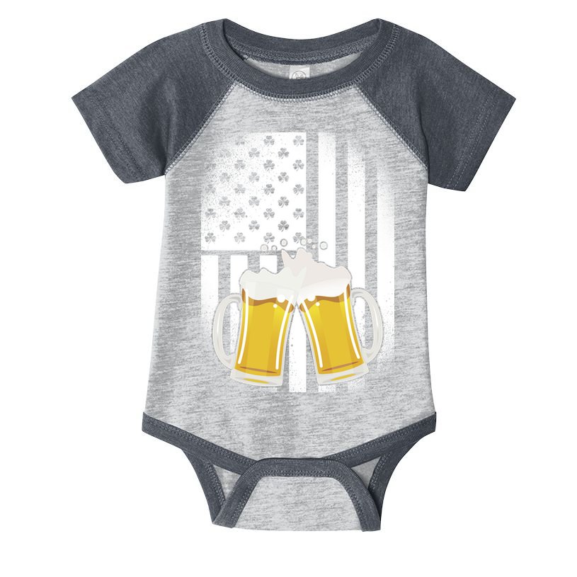 St. Patricks Day Beer Shamrock American Flag Infant Baby Jersey Bodysuit