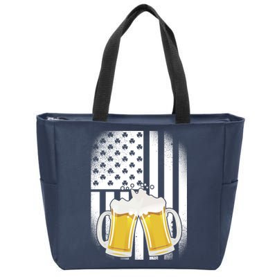 St. Patricks Day Beer Shamrock American Flag Zip Tote Bag