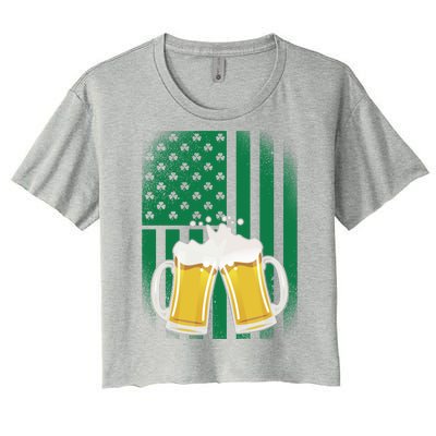 St. Patricks Day Beer Shamrock American Flag Women's Crop Top Tee