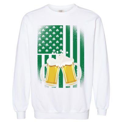 St. Patricks Day Beer Shamrock American Flag Garment-Dyed Sweatshirt