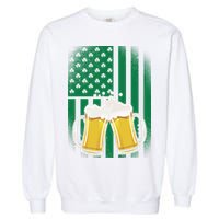 St. Patricks Day Beer Shamrock American Flag Garment-Dyed Sweatshirt