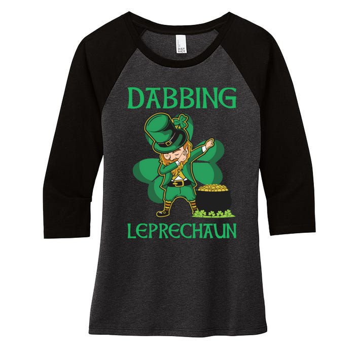 St Patricks Day Dabbing Leprechaun Boys Girls Men Women's Tri-Blend 3/4-Sleeve Raglan Shirt