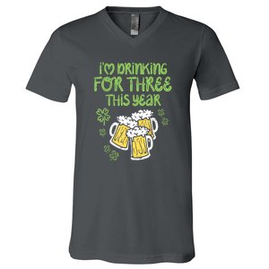 St Patricks Day For Three Im Drinking Pregnancy Dad Baby Gift V-Neck T-Shirt