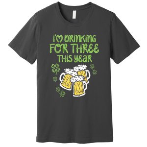 St Patricks Day For Three Im Drinking Pregnancy Dad Baby Gift Premium T-Shirt