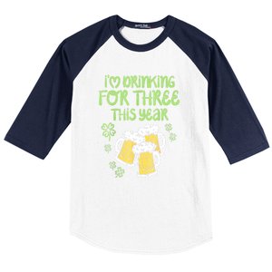 St Patricks Day For Three Im Drinking Pregnancy Dad Baby Gift Baseball Sleeve Shirt