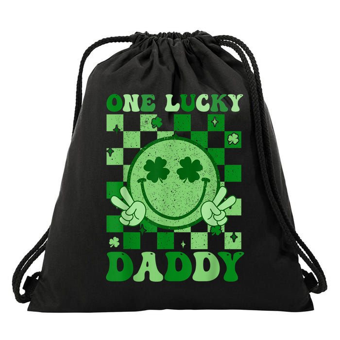 St Patricks Day Family Matching Groovy One Lucky Daddy Drawstring Bag