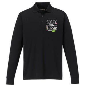 St Patricks Day Baby Sassy Little Lassie Performance Long Sleeve Polo