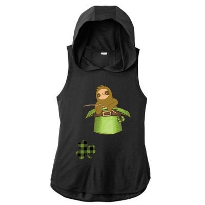 St Patricks Day Fishing Sloth Shamrock Plaid Ireland Clover Gift Ladies PosiCharge Tri-Blend Wicking Draft Hoodie Tank