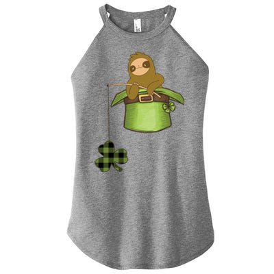 St Patricks Day Fishing Sloth Shamrock Plaid Ireland Clover Gift Women's Perfect Tri Rocker Tank