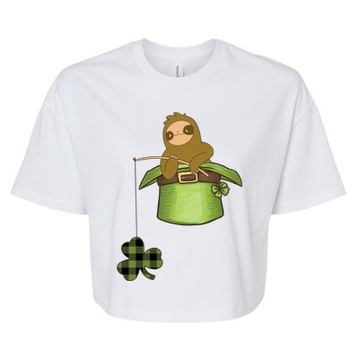 St Patricks Day Fishing Sloth Shamrock Plaid Ireland Clover Gift Bella+Canvas Jersey Crop Tee