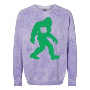 St Patricks Day Lucky Shamrock Clover Big Foot Sasquatch Yeti Colorblast Crewneck Sweatshirt