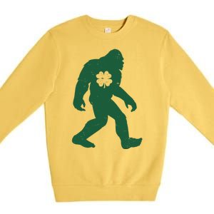 St Patricks Day Lucky Shamrock Clover Big Foot Sasquatch Yeti Premium Crewneck Sweatshirt