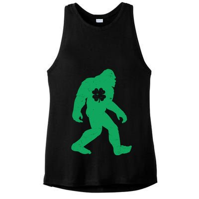 St Patricks Day Lucky Shamrock Clover Big Foot Sasquatch Yeti Ladies PosiCharge Tri-Blend Wicking Tank