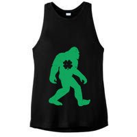 St Patricks Day Lucky Shamrock Clover Big Foot Sasquatch Yeti Ladies PosiCharge Tri-Blend Wicking Tank