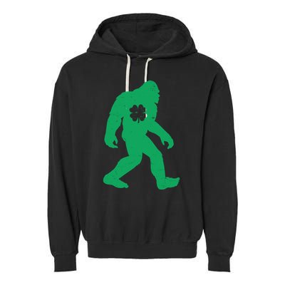 St Patricks Day Lucky Shamrock Clover Big Foot Sasquatch Yeti Garment-Dyed Fleece Hoodie