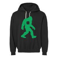 St Patricks Day Lucky Shamrock Clover Big Foot Sasquatch Yeti Garment-Dyed Fleece Hoodie