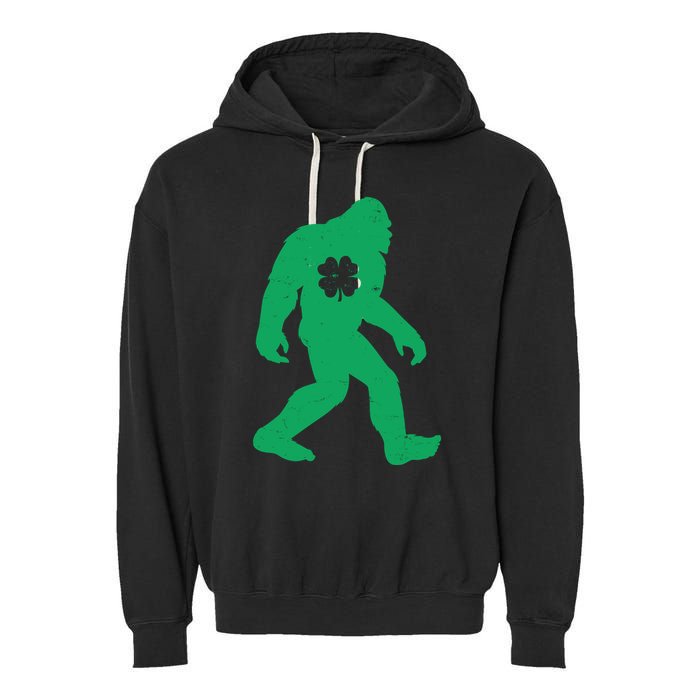 St Patricks Day Lucky Shamrock Clover Big Foot Sasquatch Yeti Garment-Dyed Fleece Hoodie