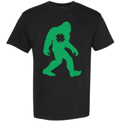 St Patricks Day Lucky Shamrock Clover Big Foot Sasquatch Yeti Garment-Dyed Heavyweight T-Shirt