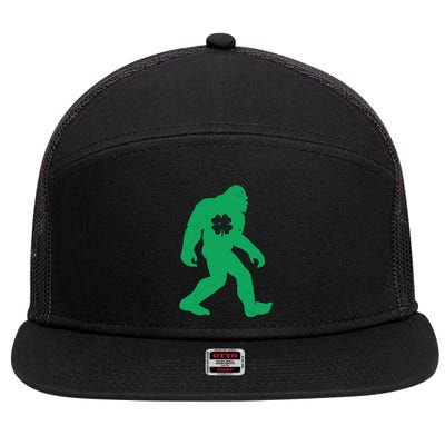 St Patricks Day Lucky Shamrock Clover Big Foot Sasquatch Yeti 7 Panel Mesh Trucker Snapback Hat