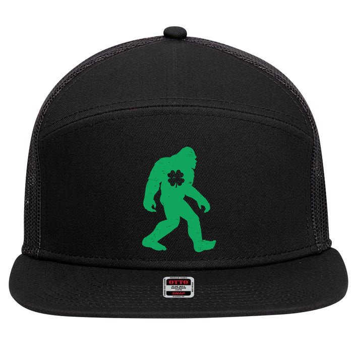 St Patricks Day Lucky Shamrock Clover Big Foot Sasquatch Yeti 7 Panel Mesh Trucker Snapback Hat