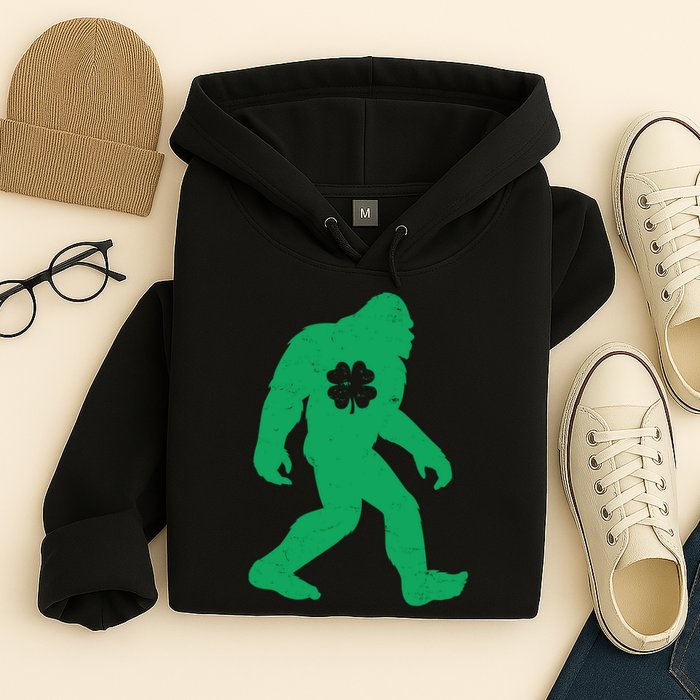 St Patricks Day Lucky Shamrock Clover Big Foot Sasquatch Yeti Hoodie