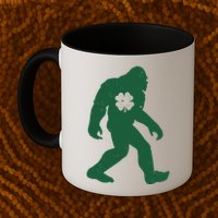 St Patricks Day Lucky Shamrock Clover Big Foot Sasquatch Yeti Mug