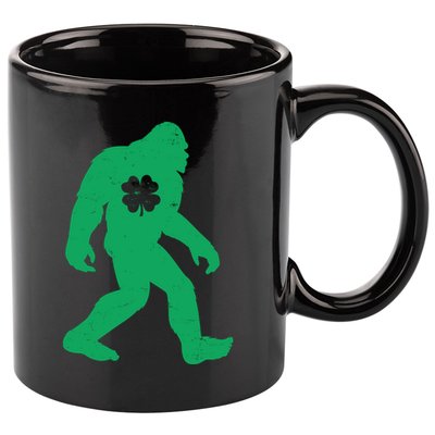 St Patricks Day Lucky Shamrock Clover Big Foot Sasquatch Yeti 11oz C Handle Ceramic Mug