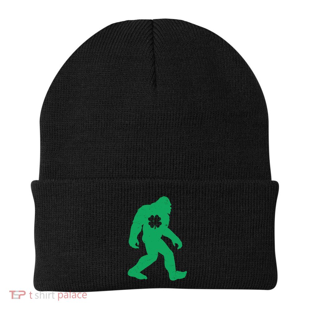 St Patricks Day Lucky Shamrock Clover Big Foot Sasquatch Yeti Beanie