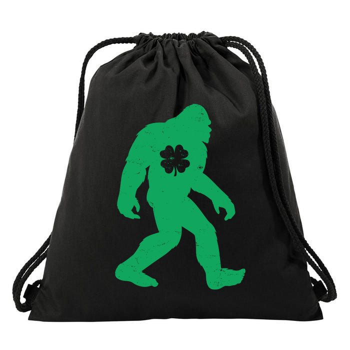 St Patricks Day Lucky Shamrock Clover Big Foot Sasquatch Yeti Drawstring Bag