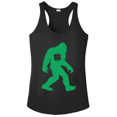 St Patricks Day Lucky Shamrock Clover Big Foot Sasquatch Yeti Ladies PosiCharge Competitor Racerback Tank
