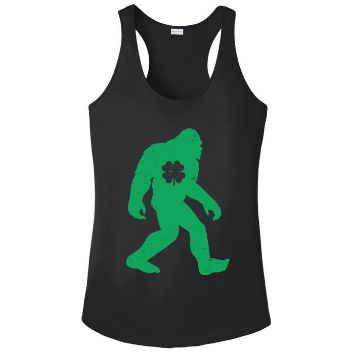 St Patricks Day Lucky Shamrock Clover Big Foot Sasquatch Yeti Ladies PosiCharge Competitor Racerback Tank