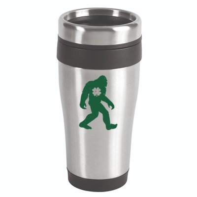 St Patricks Day Lucky Shamrock Clover Big Foot Sasquatch Yeti 16oz Travel Tumbler