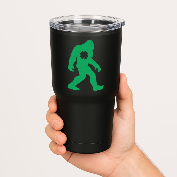 St Patricks Day Lucky Shamrock Clover Big Foot Sasquatch Yeti Tumbler