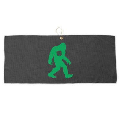 St Patricks Day Lucky Shamrock Clover Big Foot Sasquatch Yeti Large Microfiber Waffle Golf Towel