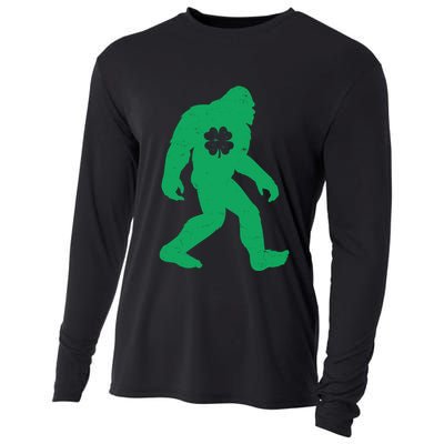 St Patricks Day Lucky Shamrock Clover Big Foot Sasquatch Yeti Cooling Performance Long Sleeve Crew