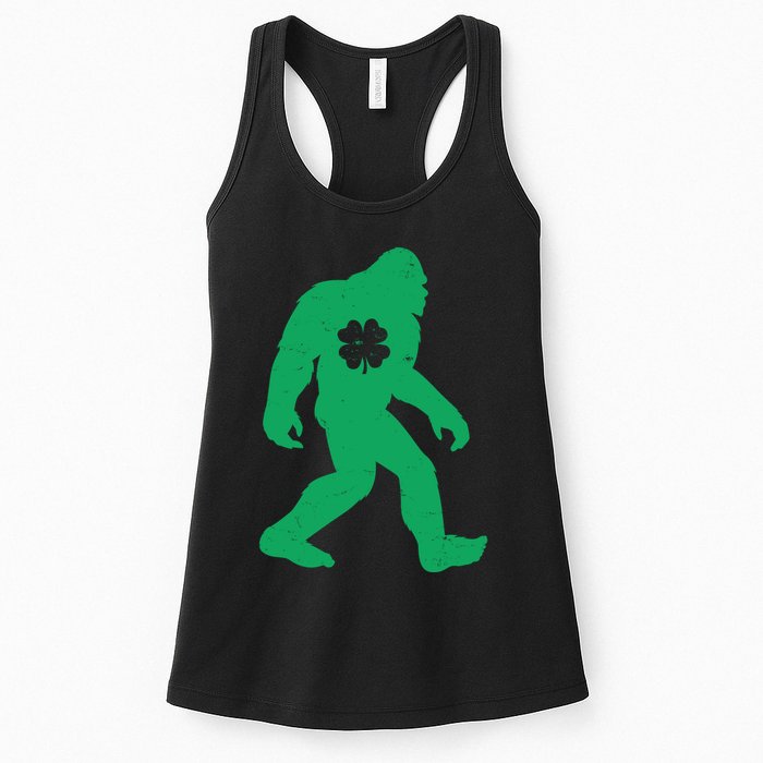 St Patricks Day Lucky Shamrock Clover Big Foot Sasquatch Yeti Womens Tank Top