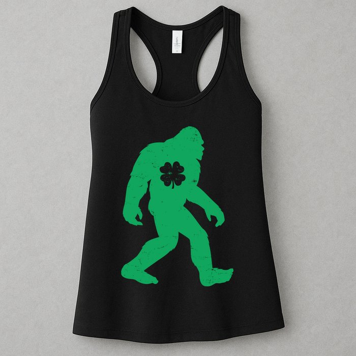 St Patricks Day Lucky Shamrock Clover Big Foot Sasquatch Yeti Womens Tank Top