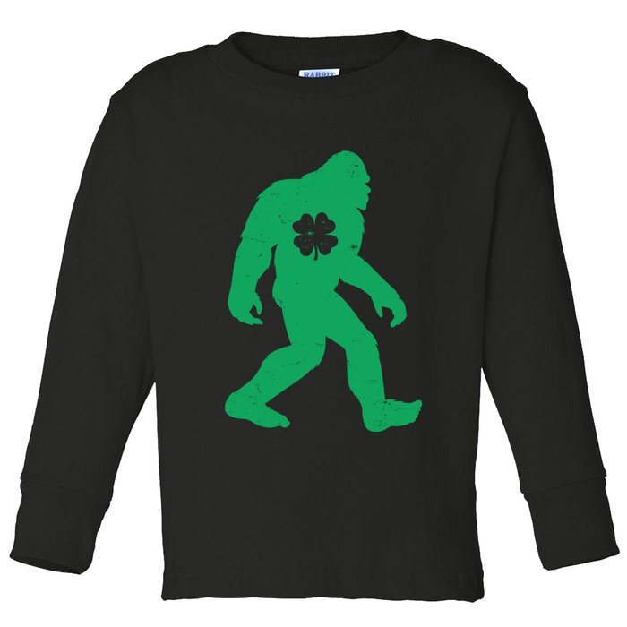 St Patricks Day Lucky Shamrock Clover Big Foot Sasquatch Yeti Toddler Long Sleeve Shirt