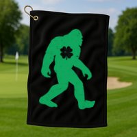 St Patricks Day Lucky Shamrock Clover Big Foot Sasquatch Yeti Golf Towel
