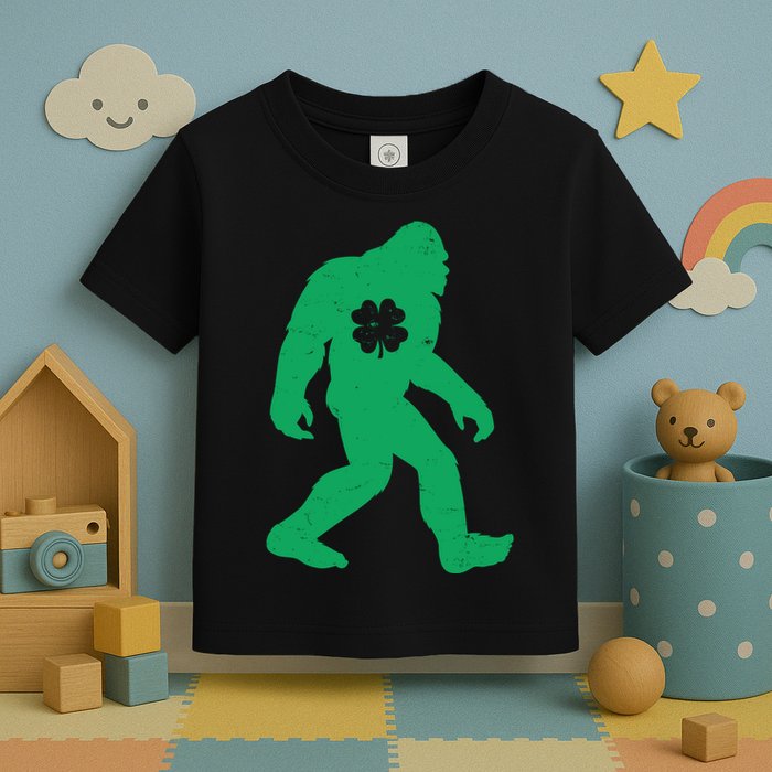 St Patricks Day Lucky Shamrock Clover Big Foot Sasquatch Yeti Toddler T-Shirt