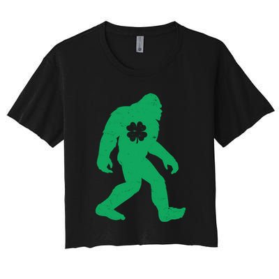 St Patricks Day Lucky Shamrock Clover Big Foot Sasquatch Yeti Crop Top