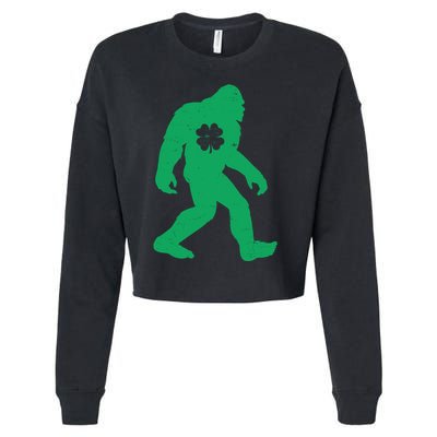 St Patricks Day Lucky Shamrock Clover Big Foot Sasquatch Yeti Cropped Pullover Crew