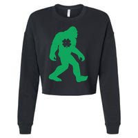 St Patricks Day Lucky Shamrock Clover Big Foot Sasquatch Yeti Cropped Pullover Crew