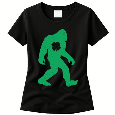 St Patricks Day Lucky Shamrock Clover Big Foot Sasquatch Yeti Womens T-Shirt