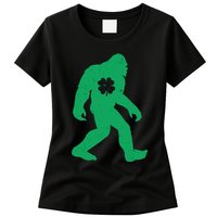 St Patricks Day Lucky Shamrock Clover Big Foot Sasquatch Yeti Womens T-Shirt